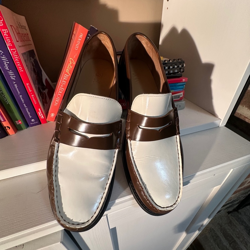 Zara Brown and Cream Leather Penny Loafers - Picture 5 of 14